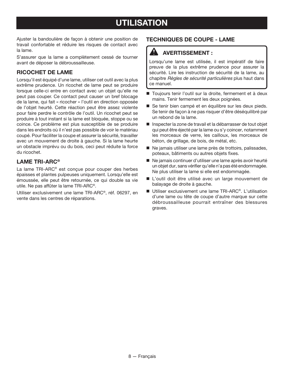 Utilisation | Ryobi RY15702 User Manual | Page 19 / 34