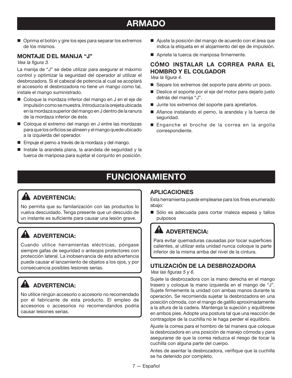 Armado, Funcionamiento | Ryobi RY15702 User Manual | Page 27 / 34