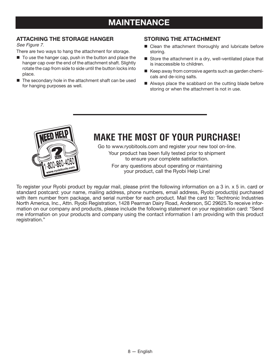 Make the most of your purchase, Maintenance | Ryobi RY15703 User Manual | Page 10 / 30