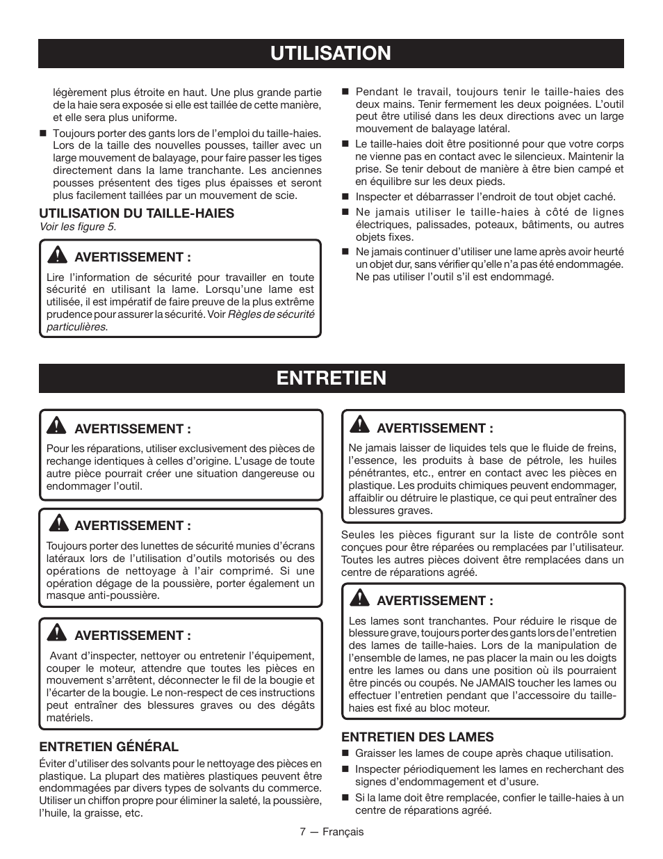 Utilisation, Entretien | Ryobi RY15703 User Manual | Page 16 / 30