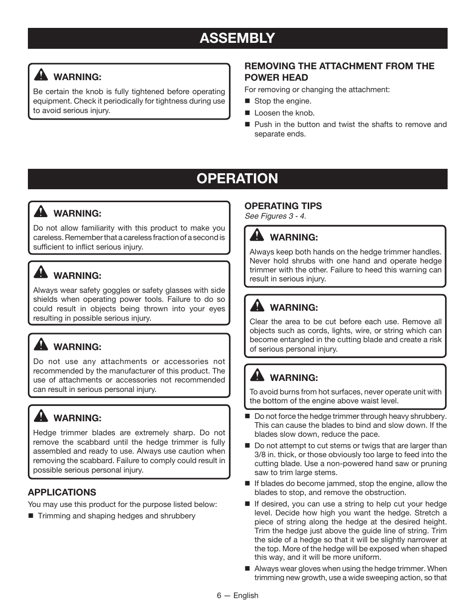 Assembly, Operation | Ryobi RY15703 User Manual | Page 8 / 30