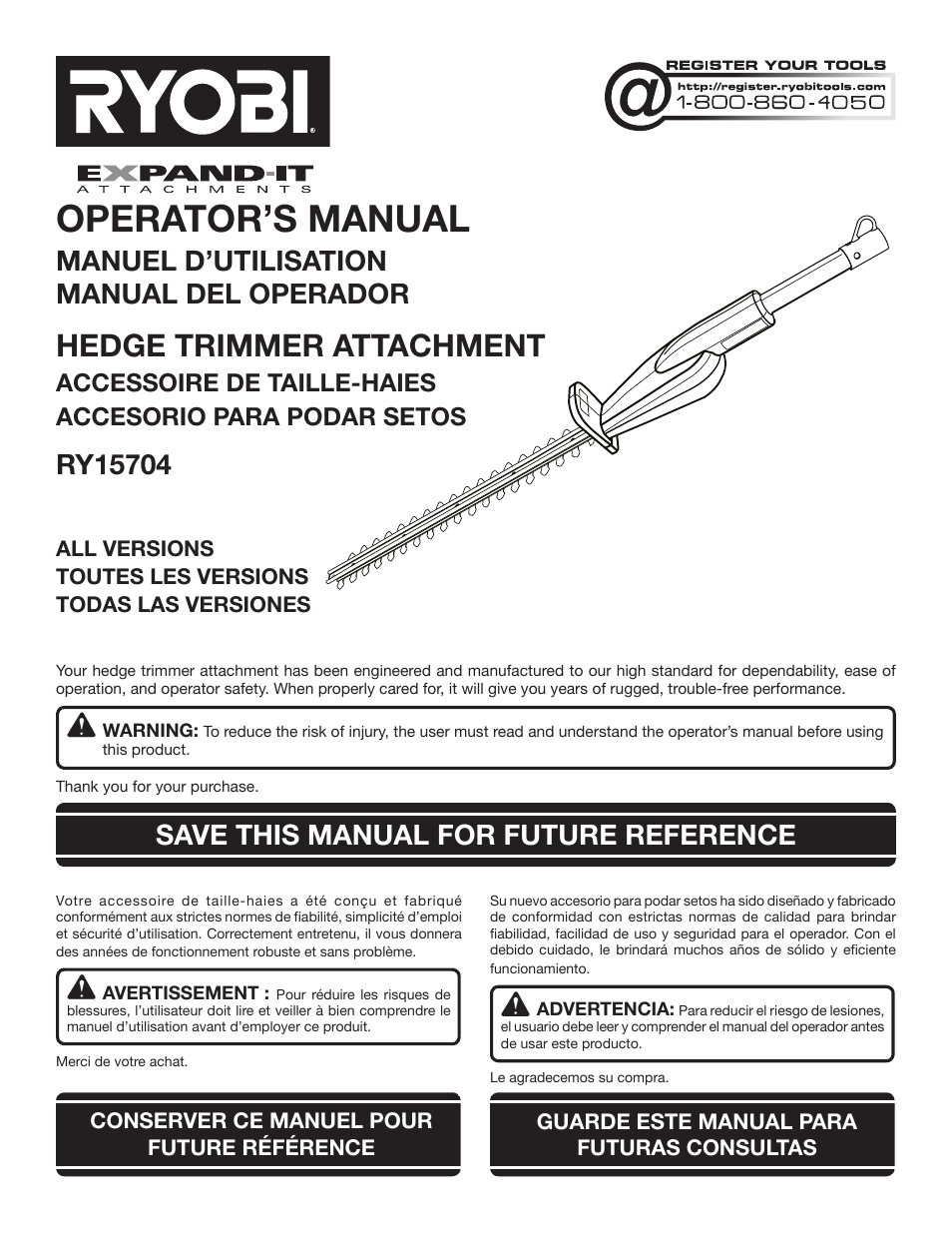 Ryobi RY15704 User Manual | 34 pages