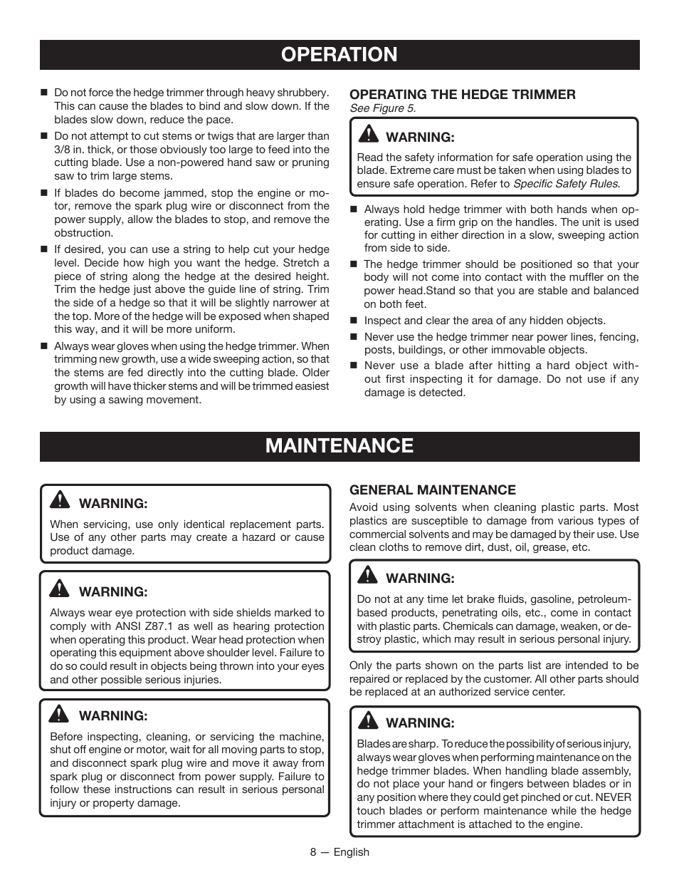 Operation, Maintenance | Ryobi RY15704 User Manual | Page 10 / 34