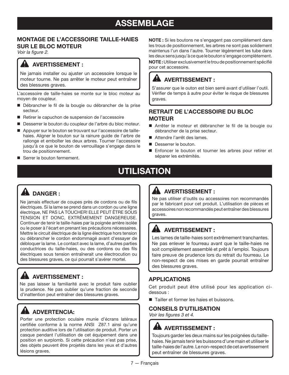 Assemblage, Utilisation | Ryobi RY15704 User Manual | Page 18 / 34