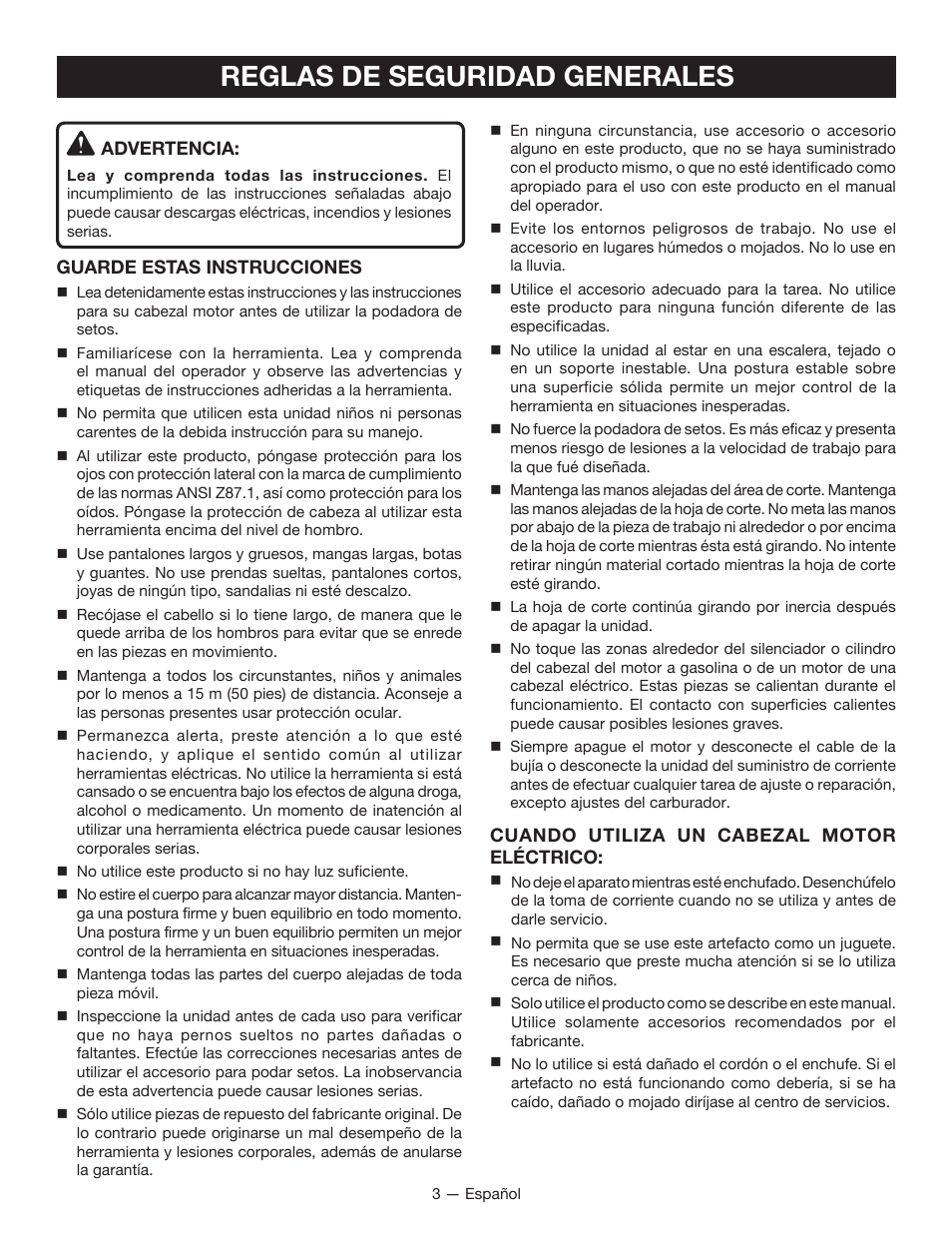 Reglas de seguridad generales | Ryobi RY15704 User Manual | Page 23 / 34