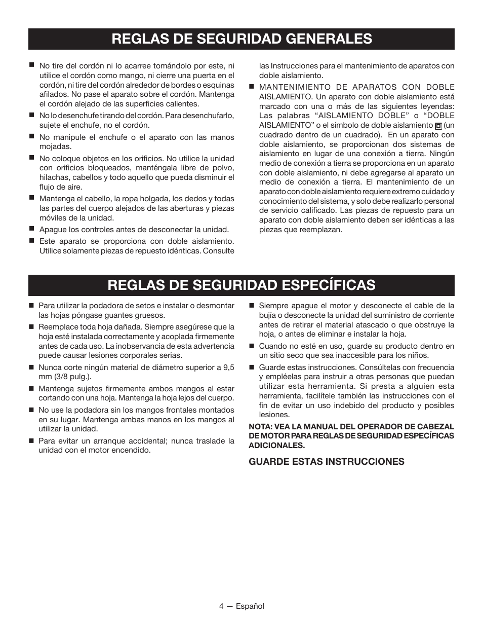 Reglas de seguridad específicas, Reglas de seguridad generales | Ryobi RY15704 User Manual | Page 24 / 34