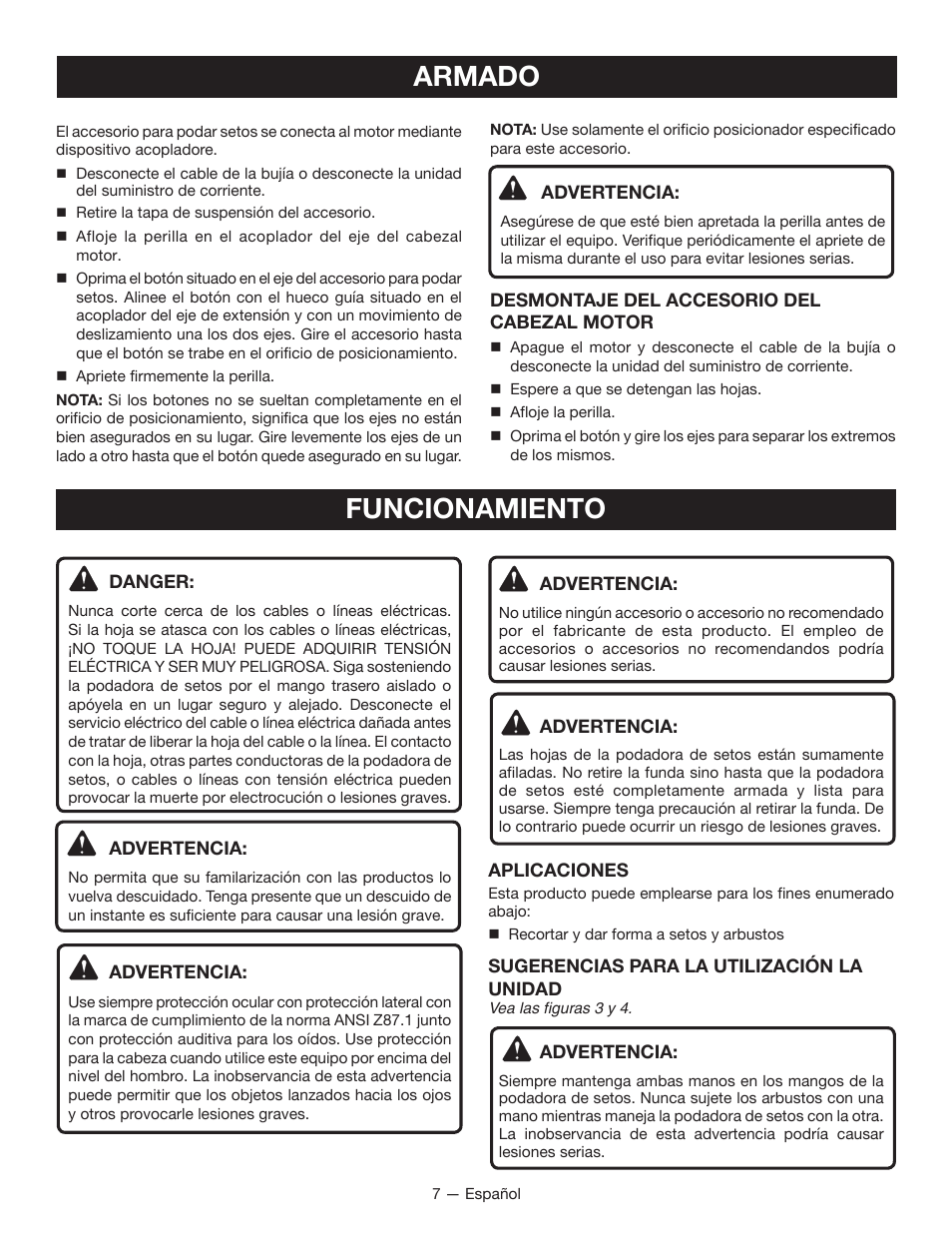 Armado, Funcionamiento | Ryobi RY15704 User Manual | Page 27 / 34