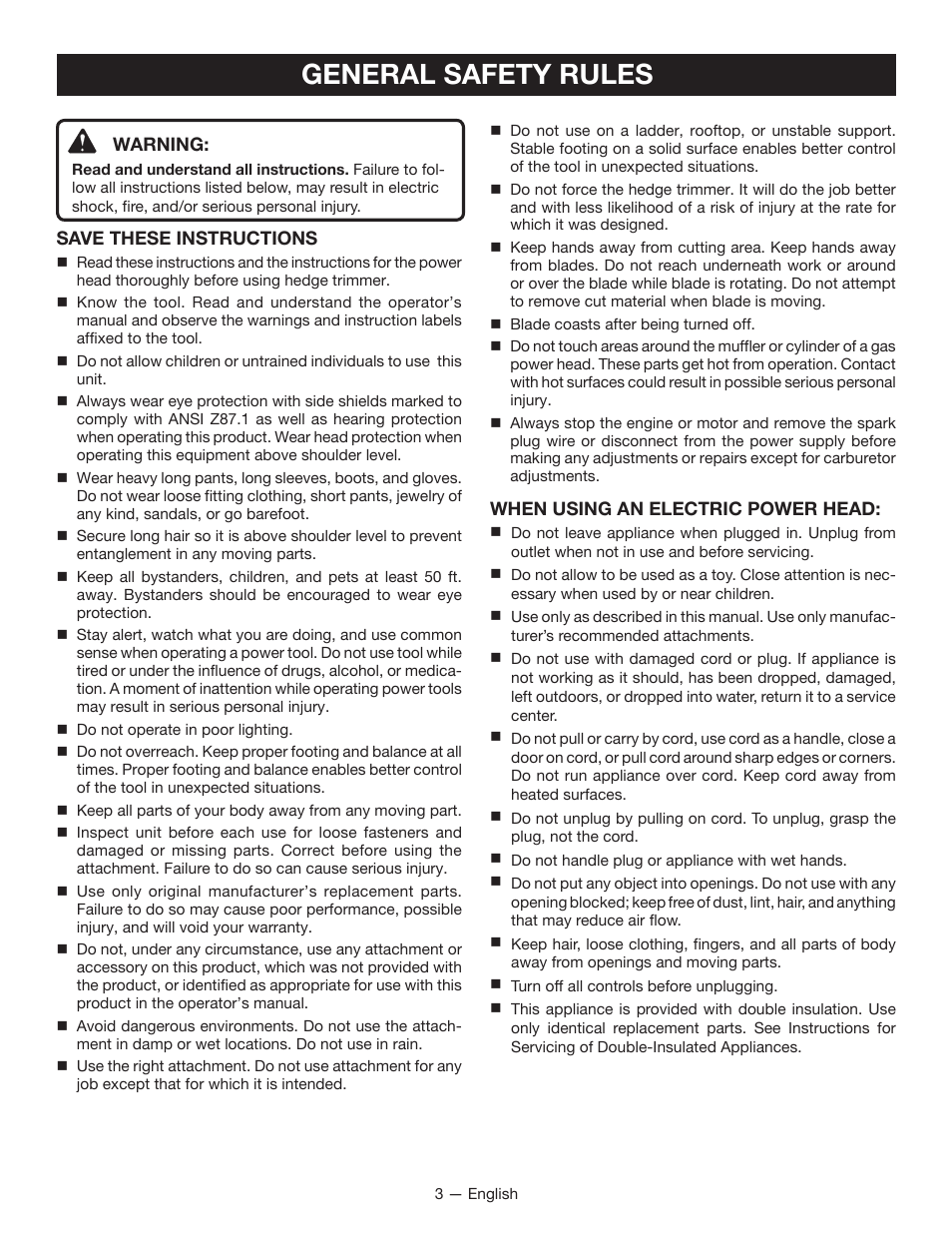 General safety rules | Ryobi RY15704 User Manual | Page 5 / 34