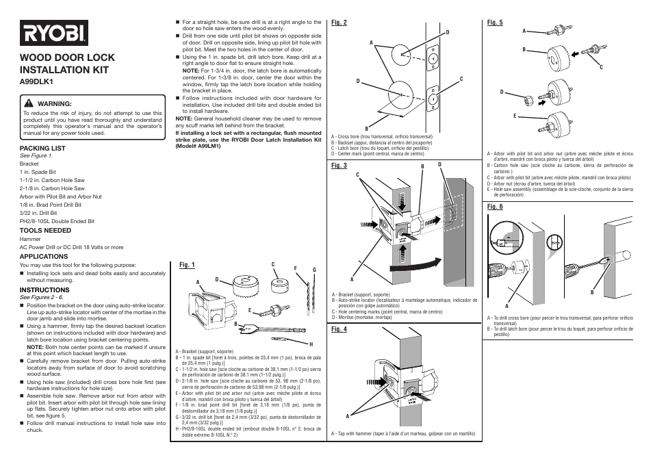 Ryobi A99DLK1 User Manual | 2 pages