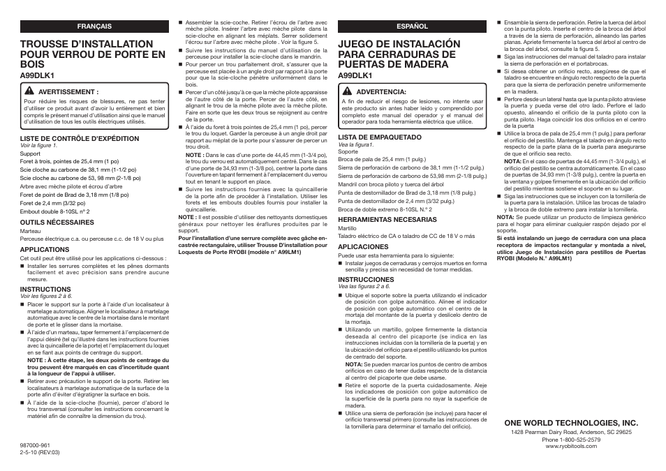 Ryobi A99DLK1 User Manual | Page 2 / 2