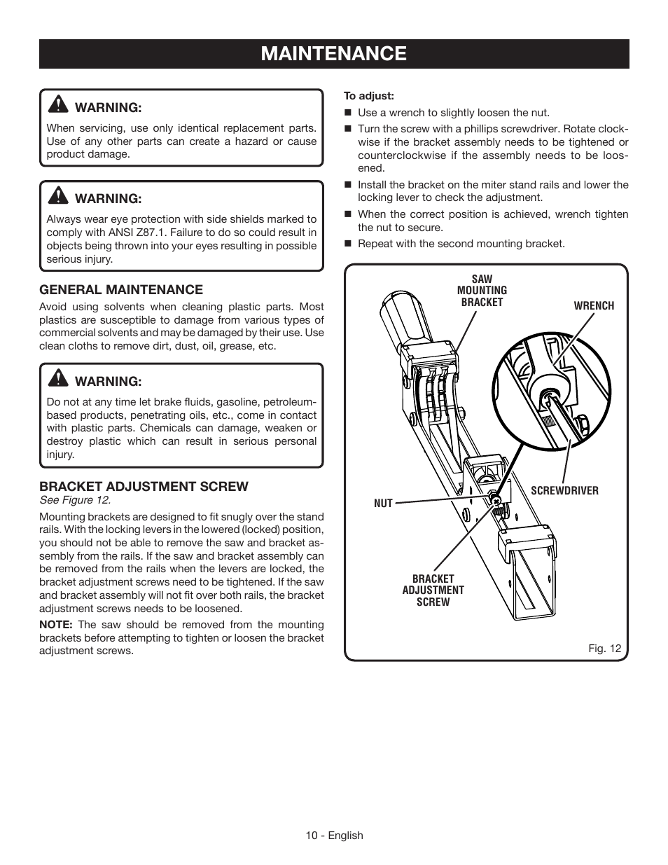 Maintenance | Ryobi RMS10SB User Manual | Page 10 / 32