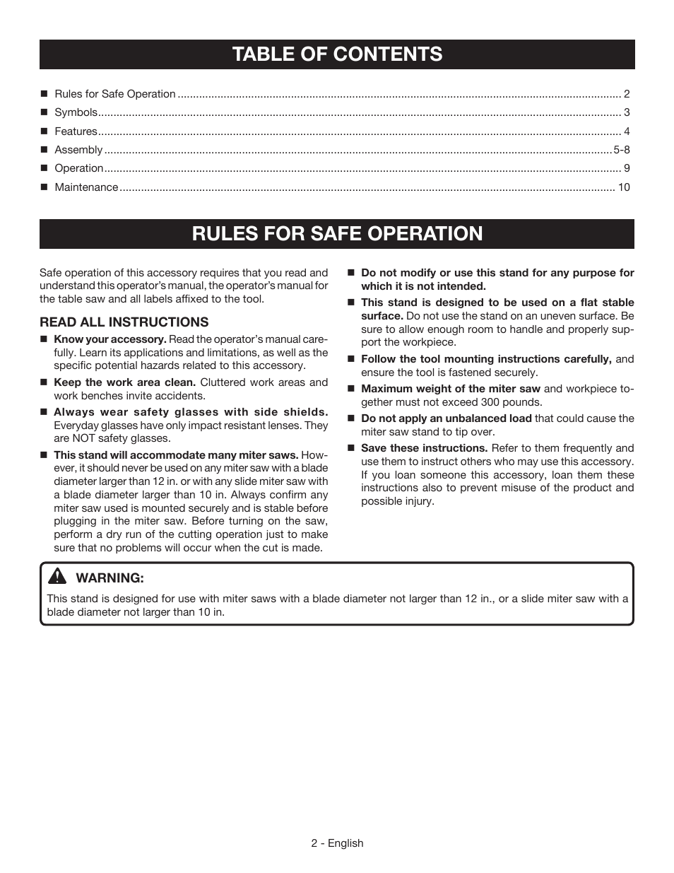 Ryobi RMS10SB User Manual | Page 2 / 32