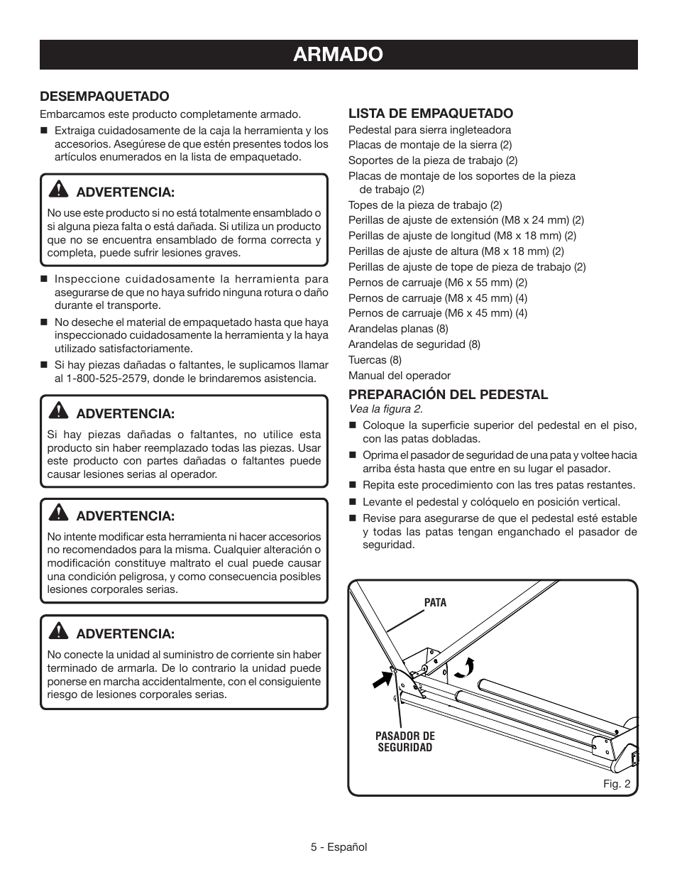 Armado | Ryobi RMS10SB User Manual | Page 23 / 32