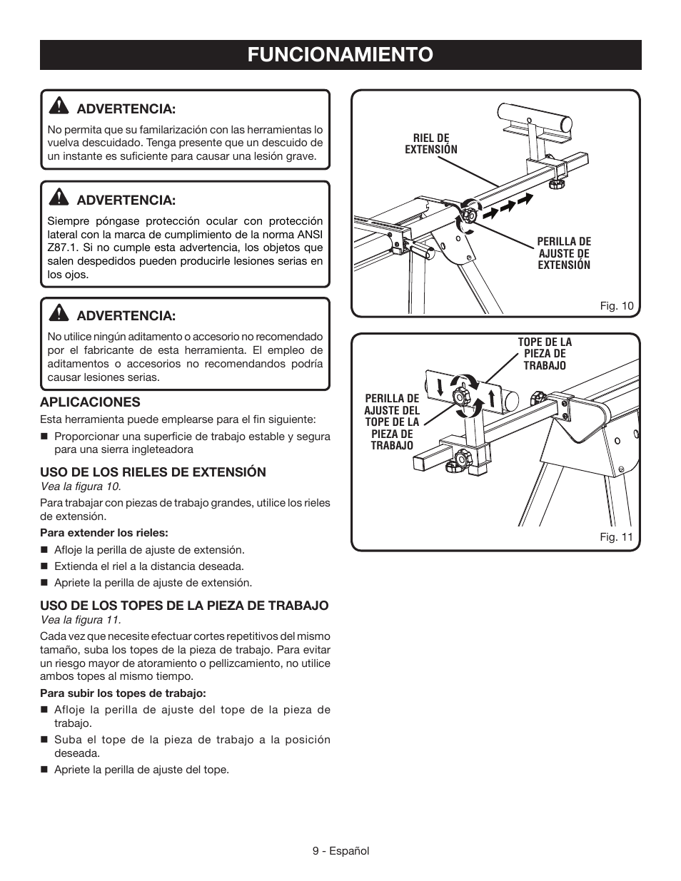 Funcionamiento | Ryobi RMS10SB User Manual | Page 27 / 32