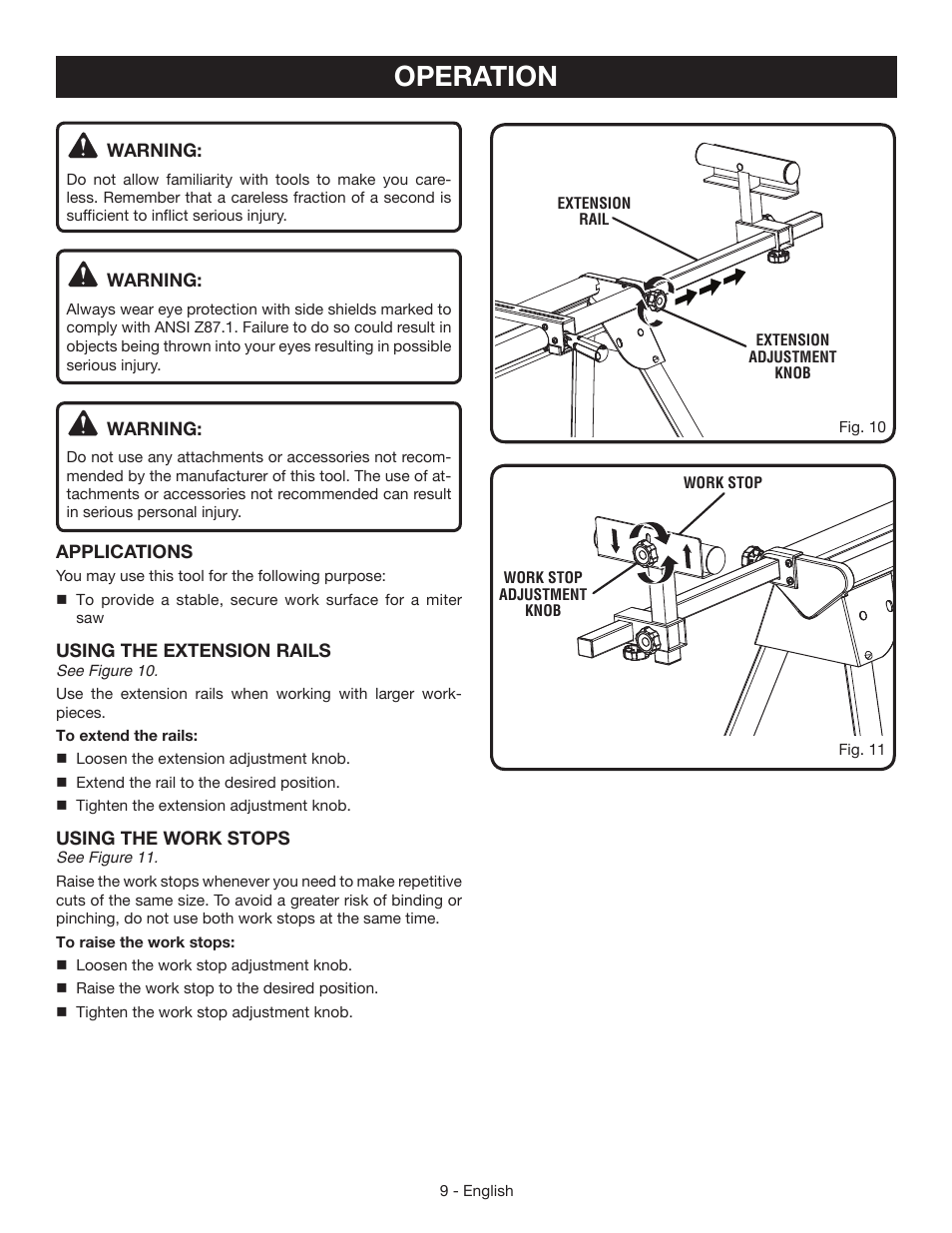 Operation | Ryobi RMS10SB User Manual | Page 9 / 32