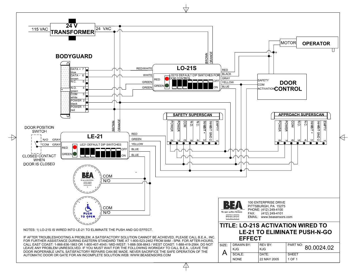 Bodyguard 24 v transformer, Lo-21s, Door control | Operator | BEA BodyGuard 80.0000.02 User Manual | Page 6 / 9
