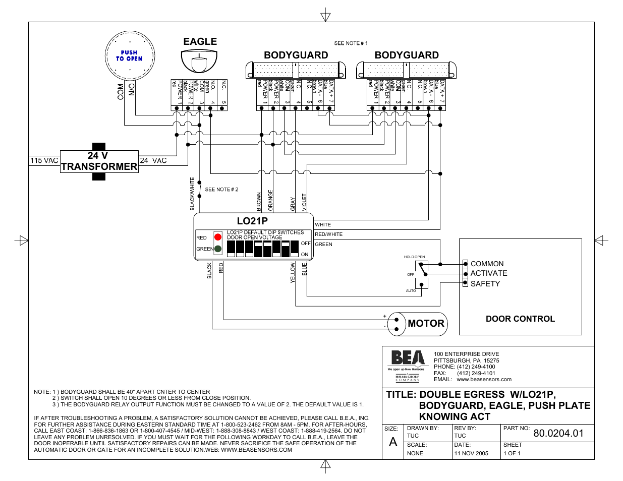 Bodyguard, Lo21p, Eagle | 24 v transformer motor | BEA BodyGuard 80.0000.02 User Manual | Page 9 / 9