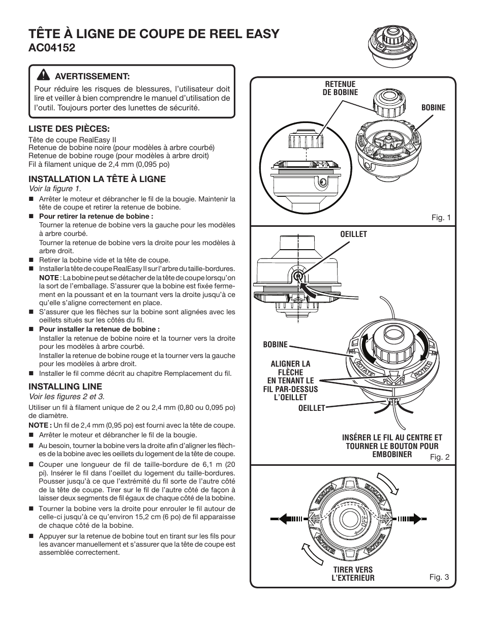 Tête à ligne de coupe de reel easy | Ryobi AC04152 User Manual | Page 2 / 4