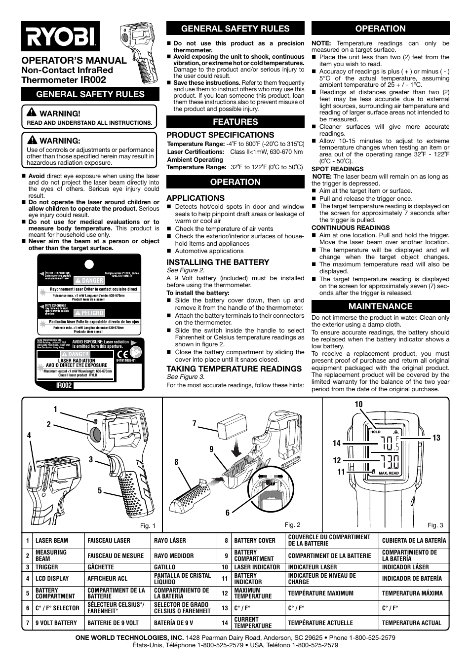 Ryobi IR002 User Manual | 2 pages