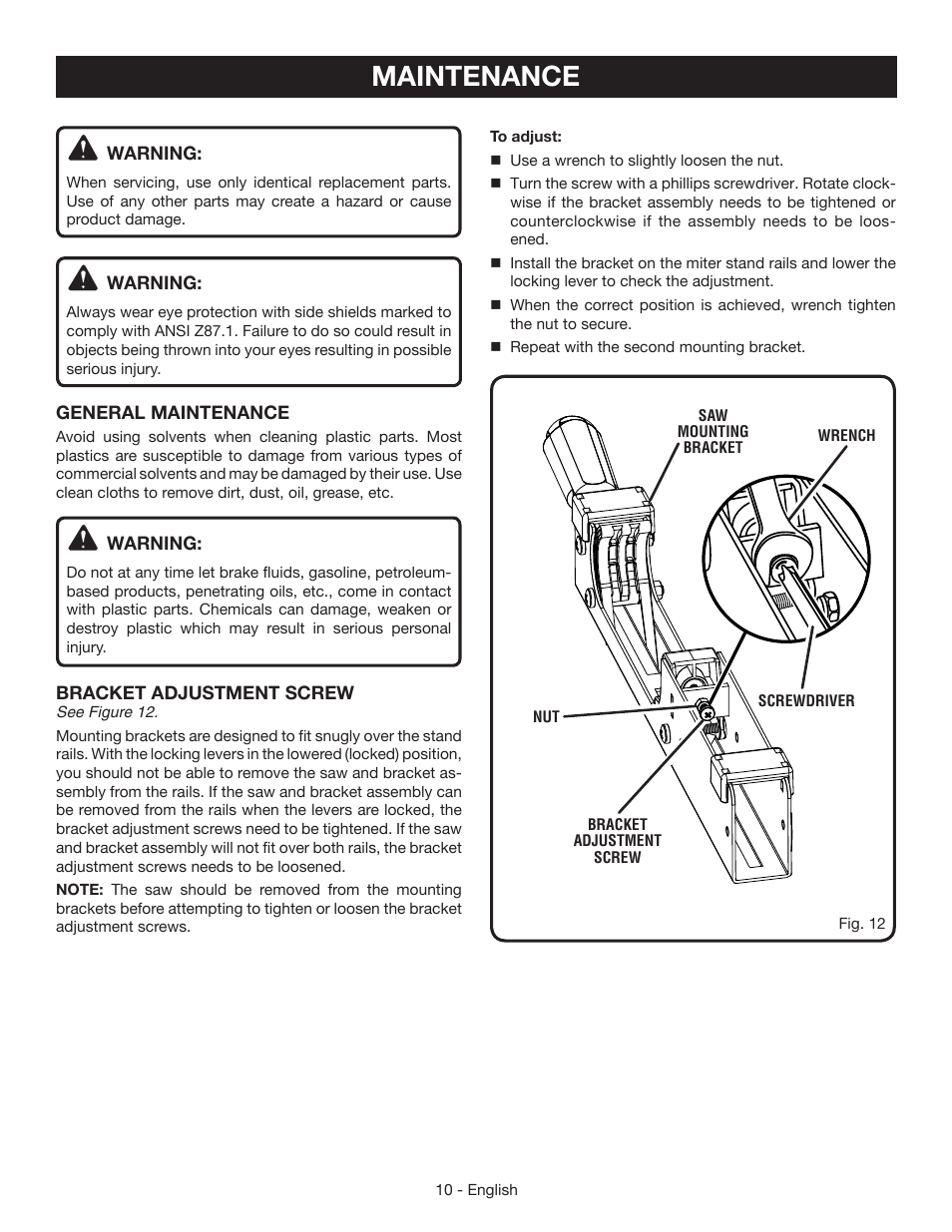 Maintenance | Ryobi A18MS01G User Manual | Page 10 / 32
