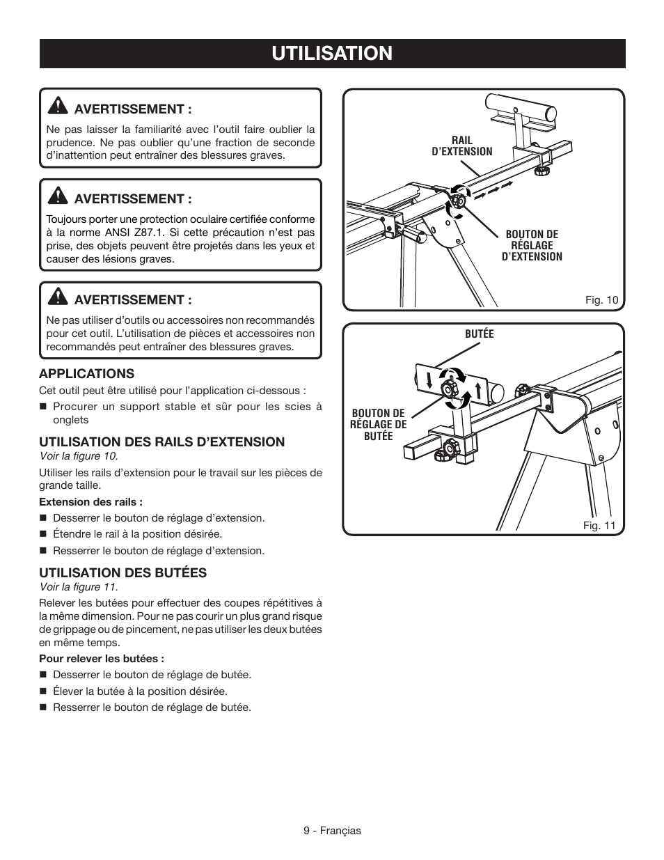 Utilisation | Ryobi A18MS01G User Manual | Page 18 / 32
