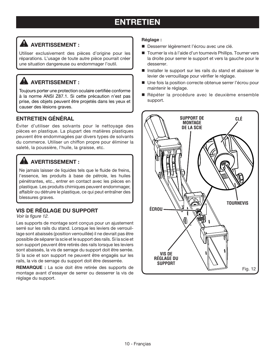 Entretien | Ryobi A18MS01G User Manual | Page 19 / 32