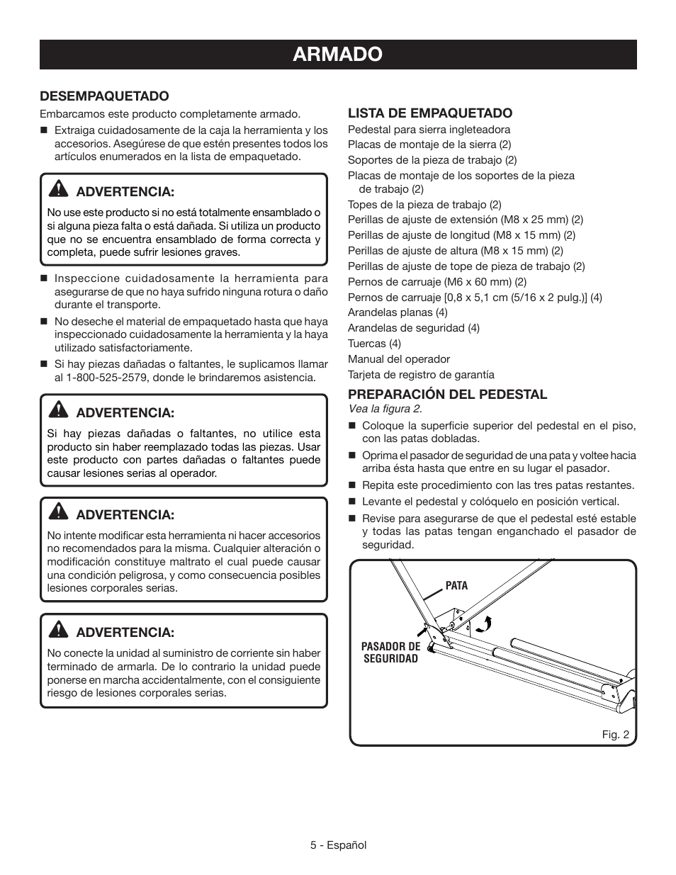 Armado | Ryobi A18MS01G User Manual | Page 23 / 32