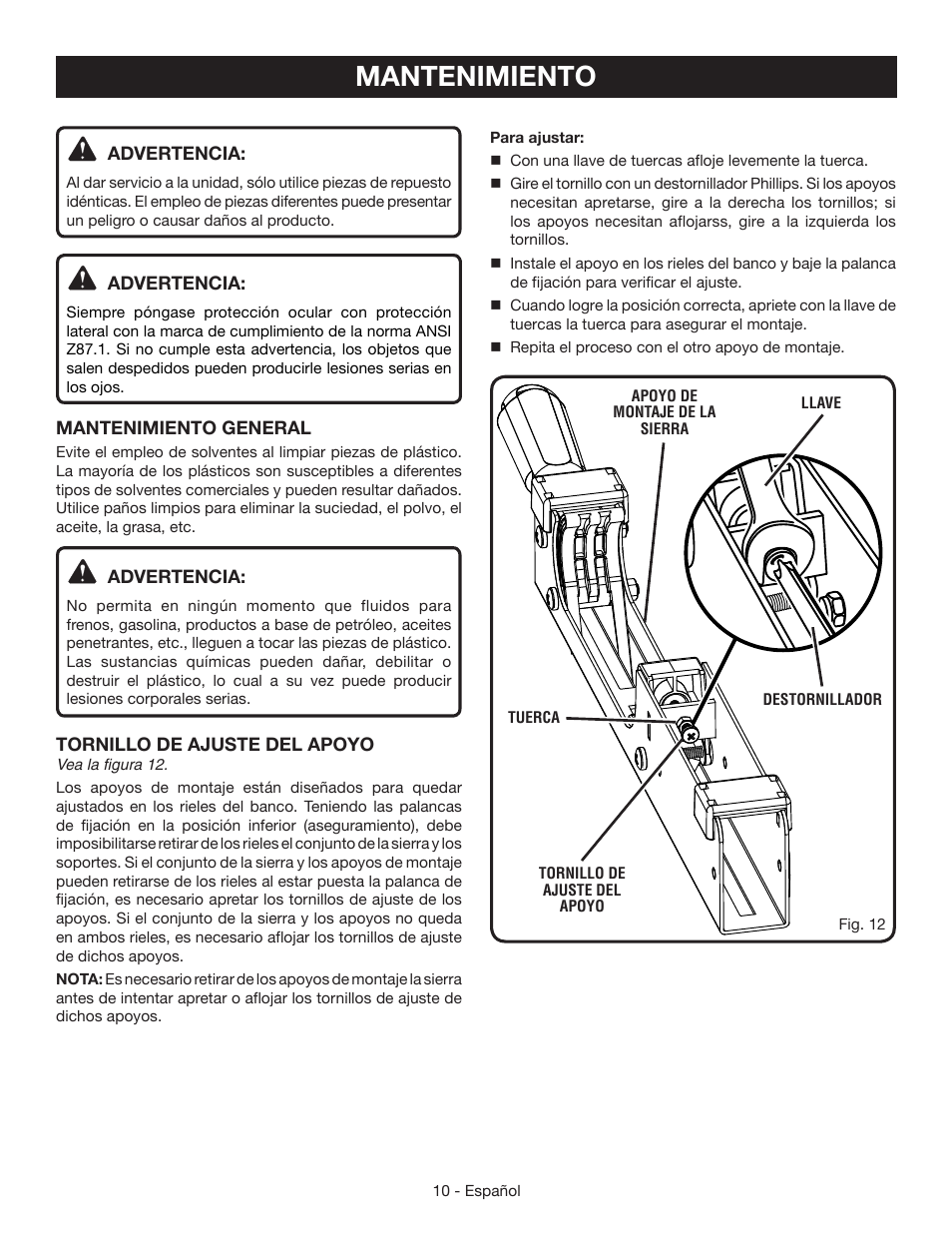 Mantenimiento | Ryobi A18MS01G User Manual | Page 28 / 32