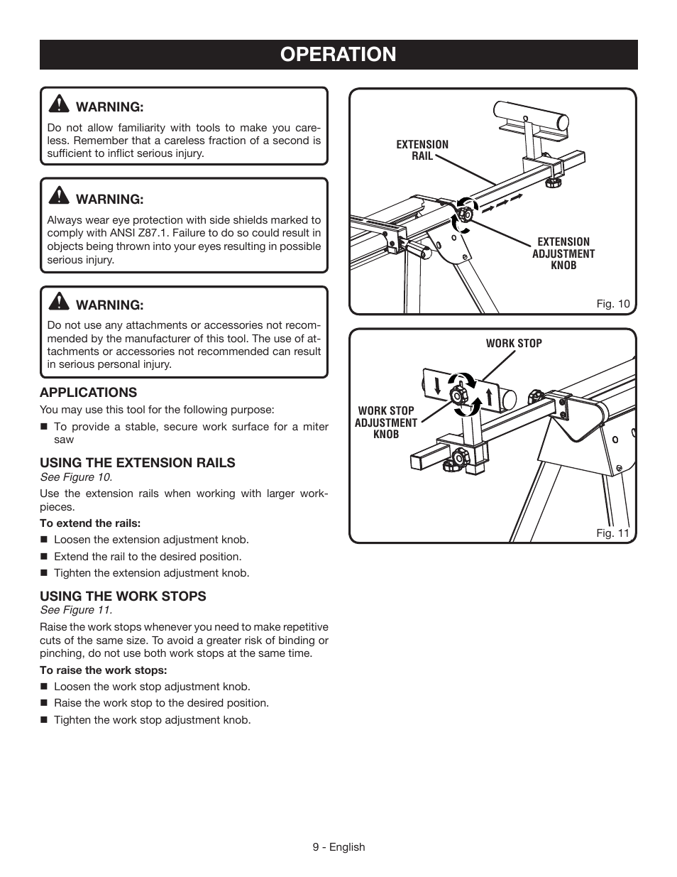 Operation | Ryobi A18MS01G User Manual | Page 9 / 32