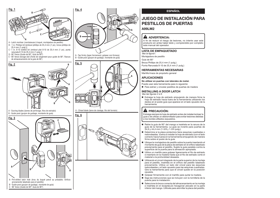Juego de instalación para pestillos de puertas, Strike here, A99lm2 | Ryobi A99LM2 User Manual | Page 2 / 2