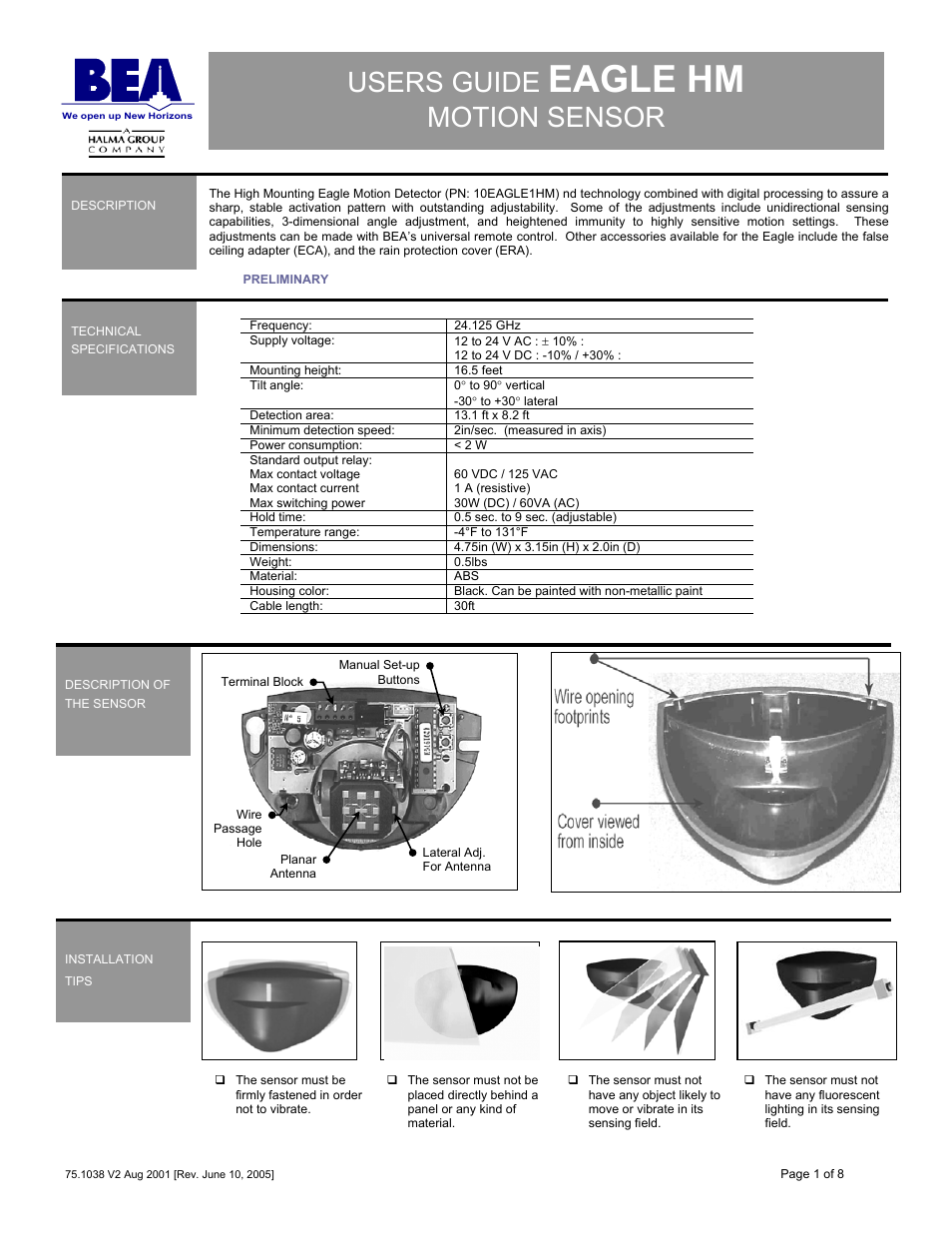 BEA Eagle HM User Manual | 8 pages