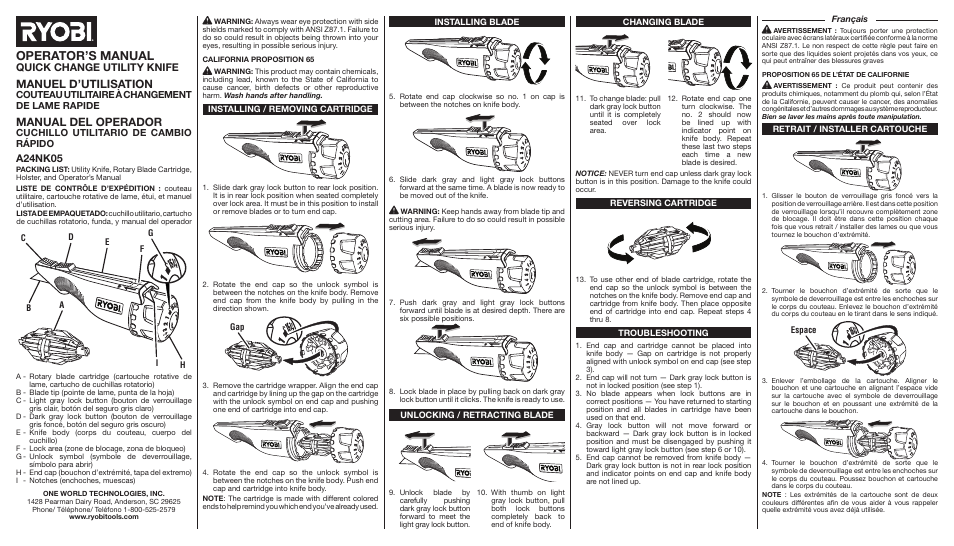 Ryobi A24NK05 User Manual | 2 pages