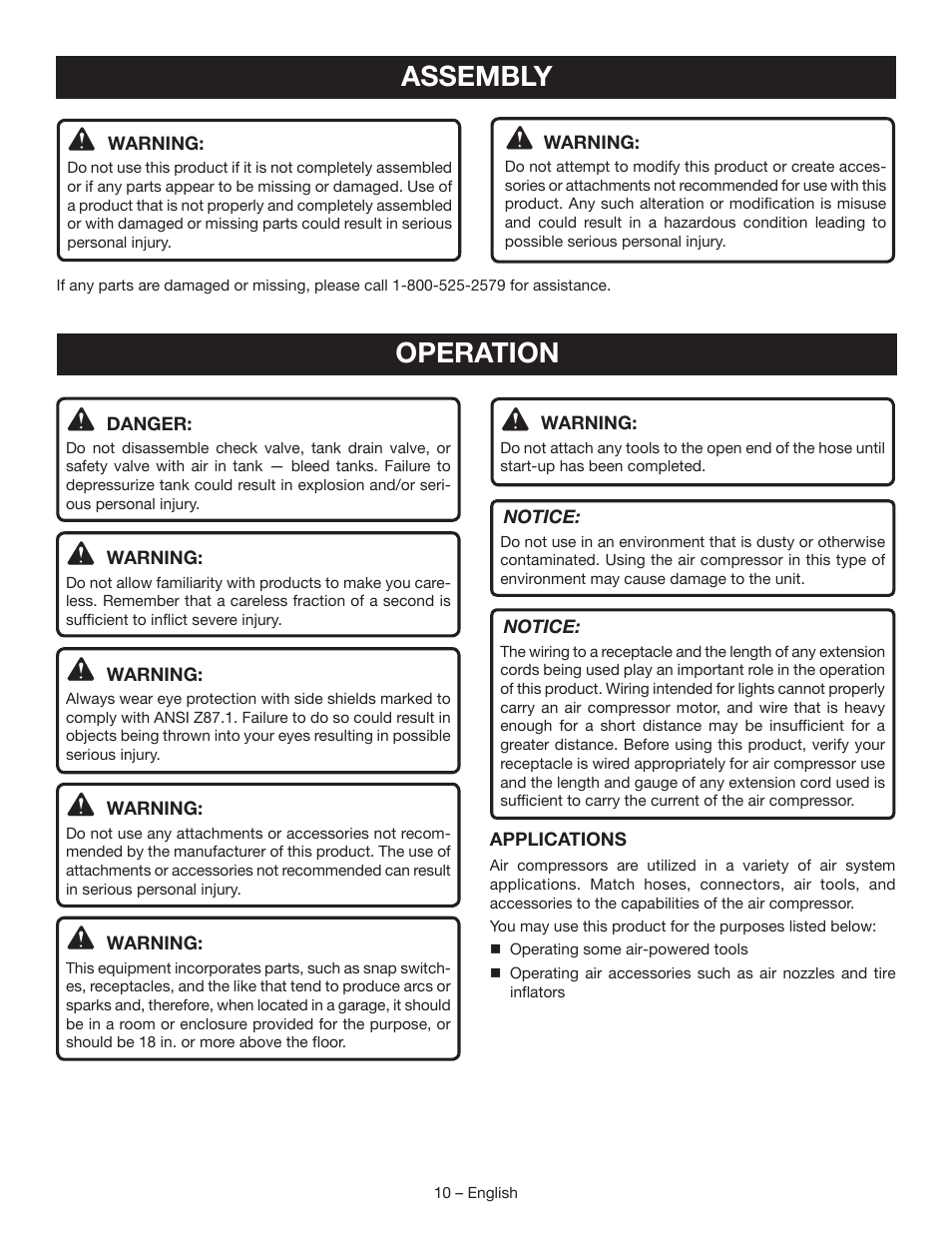 Assembly, Operation | Ryobi YG601PV1 User Manual | Page 10 / 44