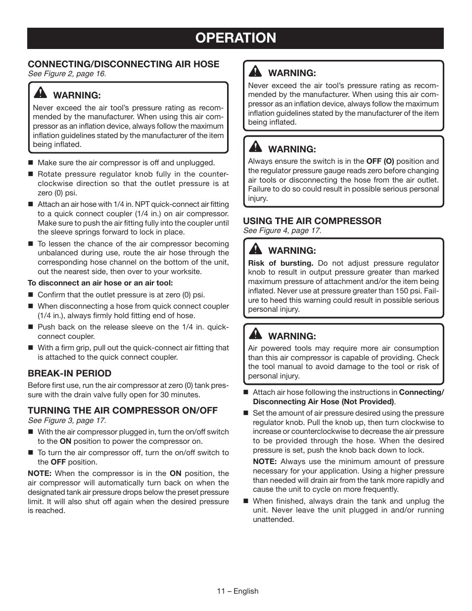 Operation | Ryobi YG601PV1 User Manual | Page 11 / 44