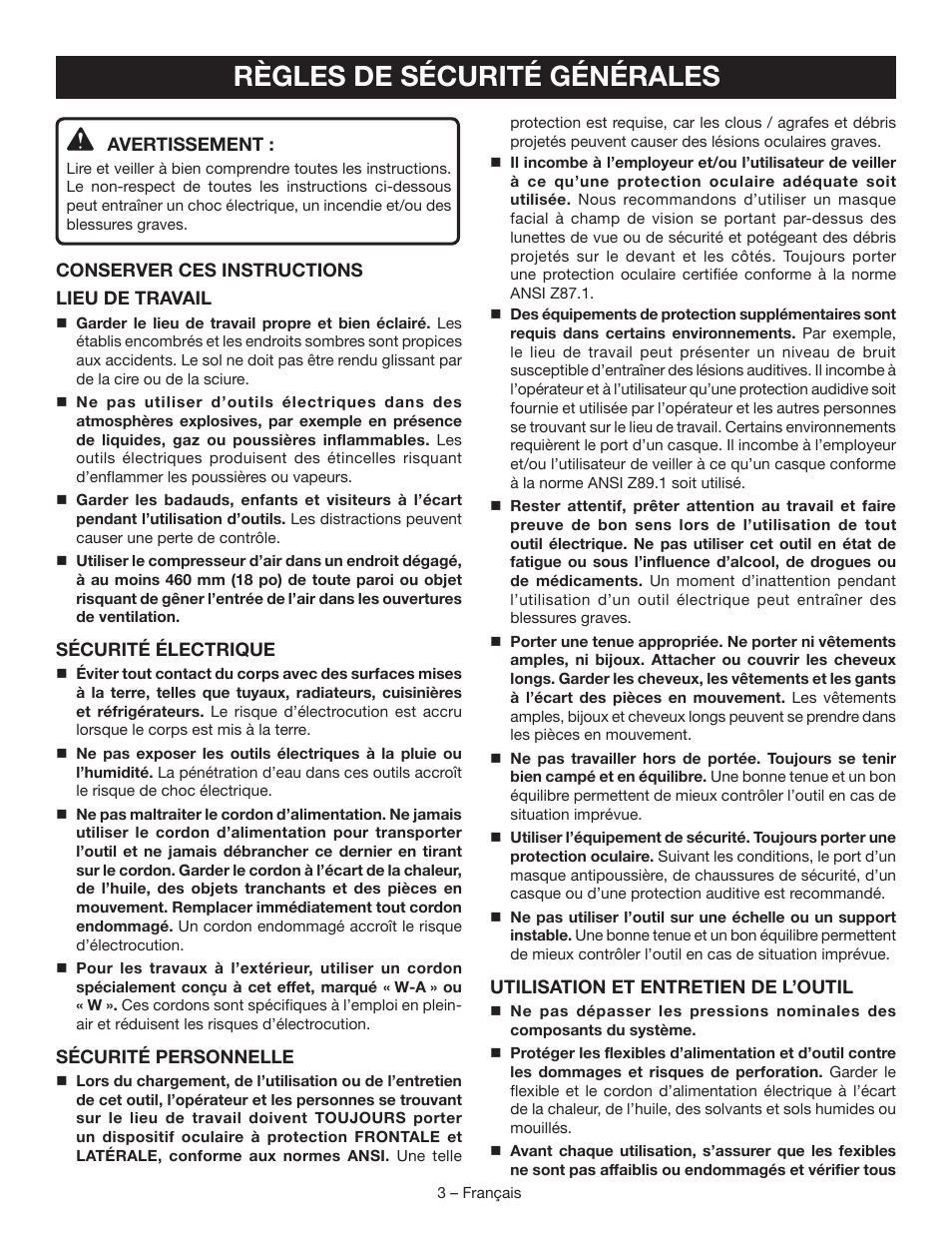 Règles de sécurité générales | Ryobi YG601PV1 User Manual | Page 16 / 44