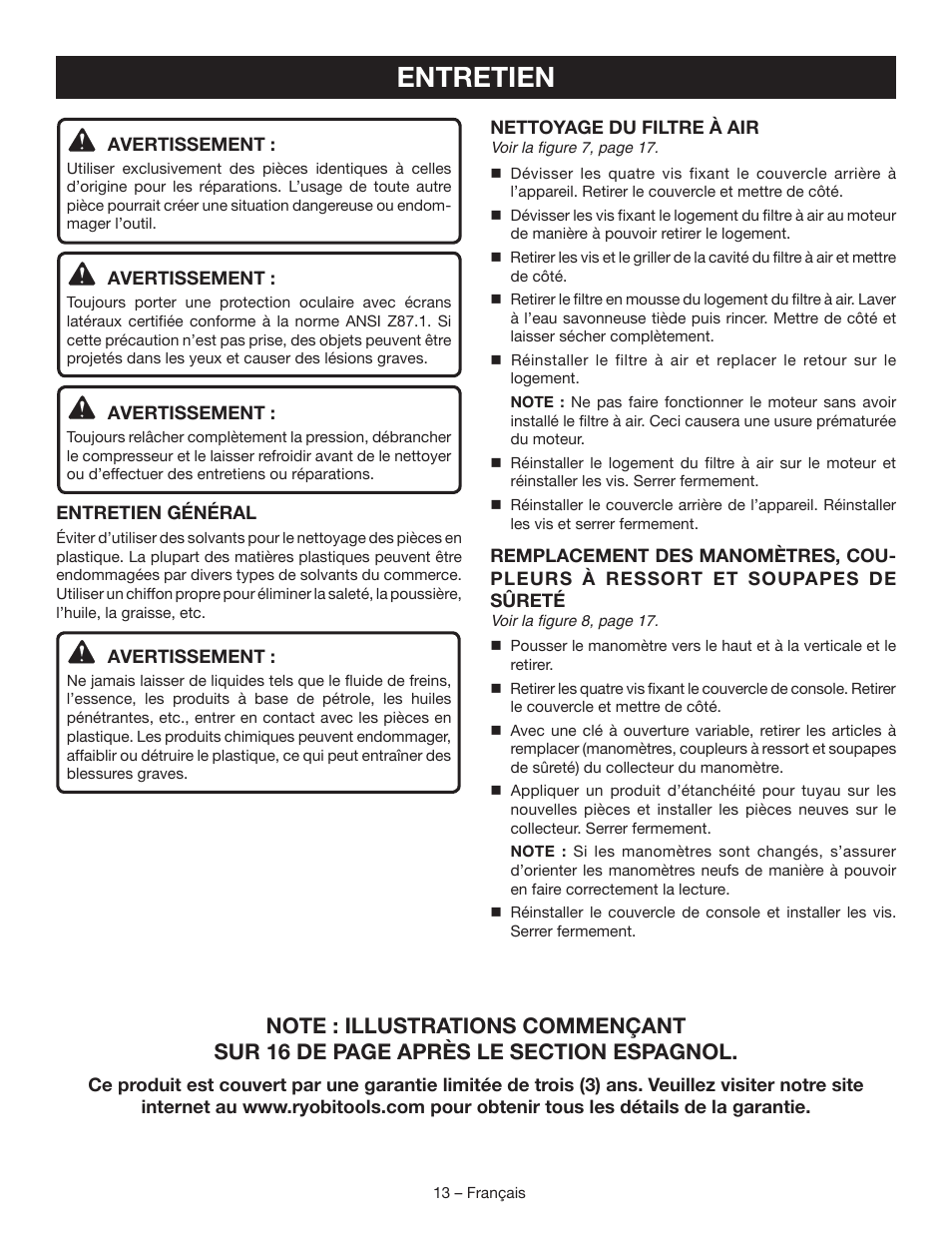 Entretien | Ryobi YG601PV1 User Manual | Page 26 / 44