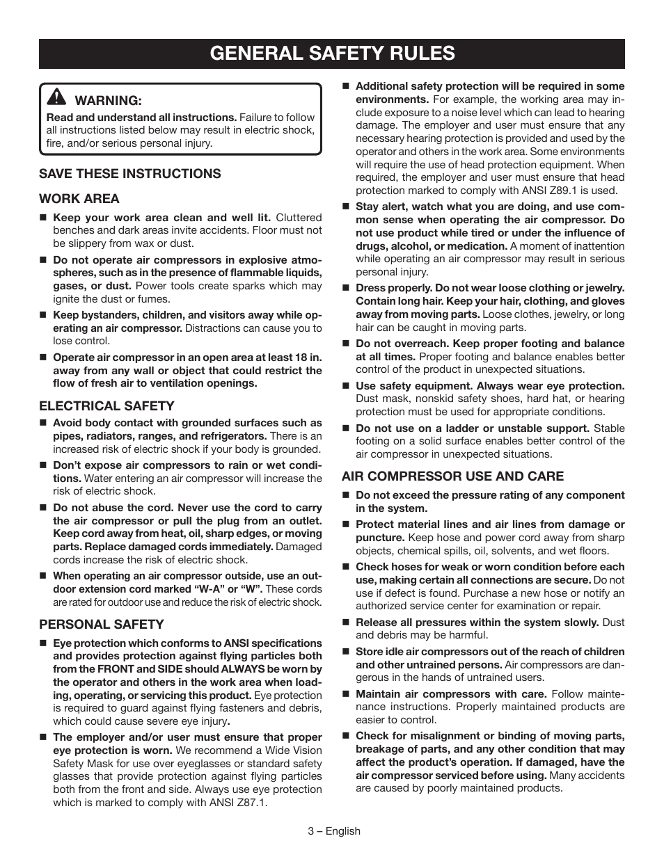 General safety rules | Ryobi YG601PV1 User Manual | Page 3 / 44