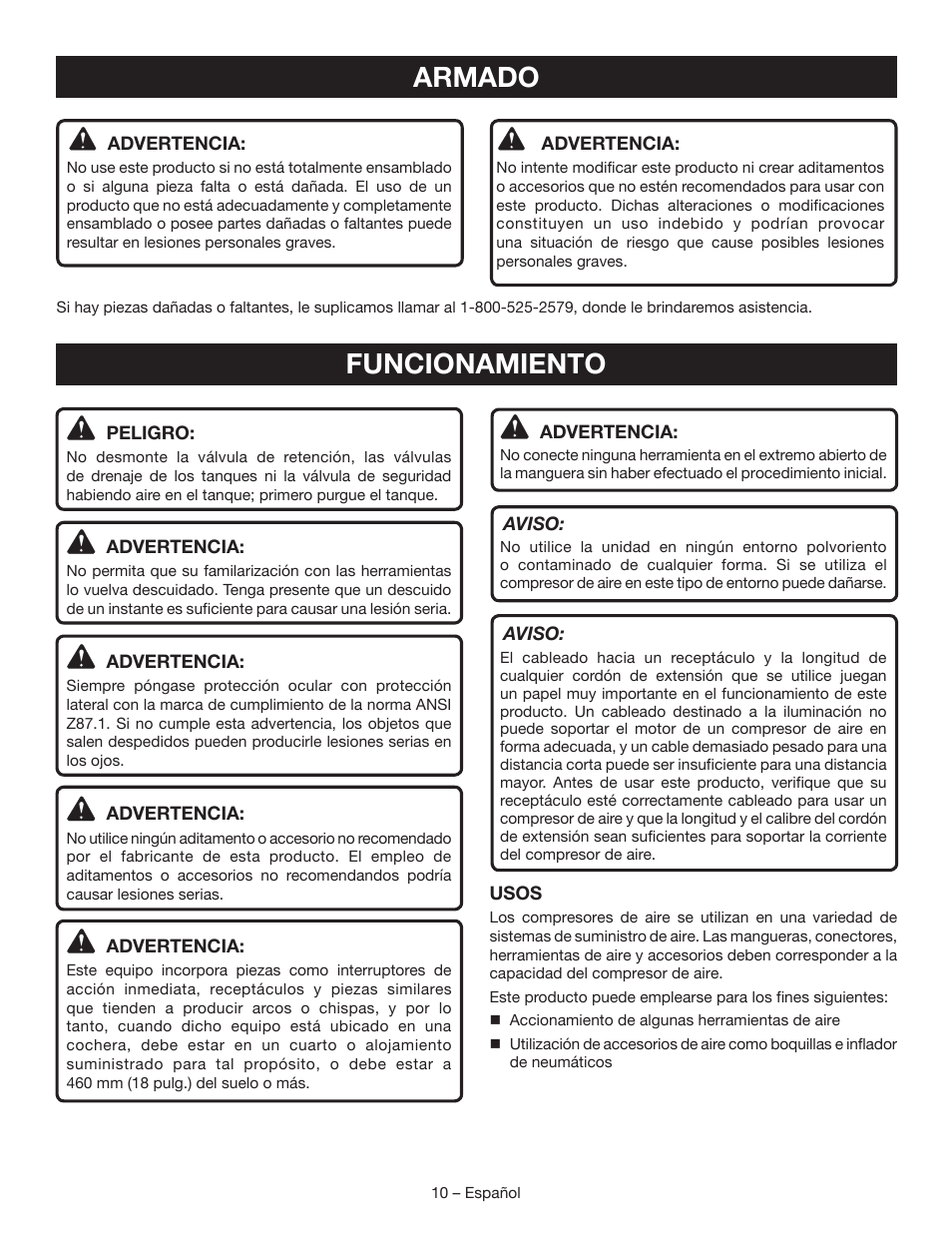 Funcionamiento, Armado | Ryobi YG601PV1 User Manual | Page 36 / 44