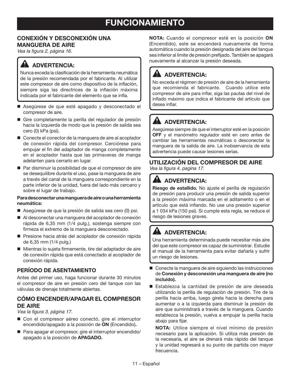 Funcionamiento | Ryobi YG601PV1 User Manual | Page 37 / 44