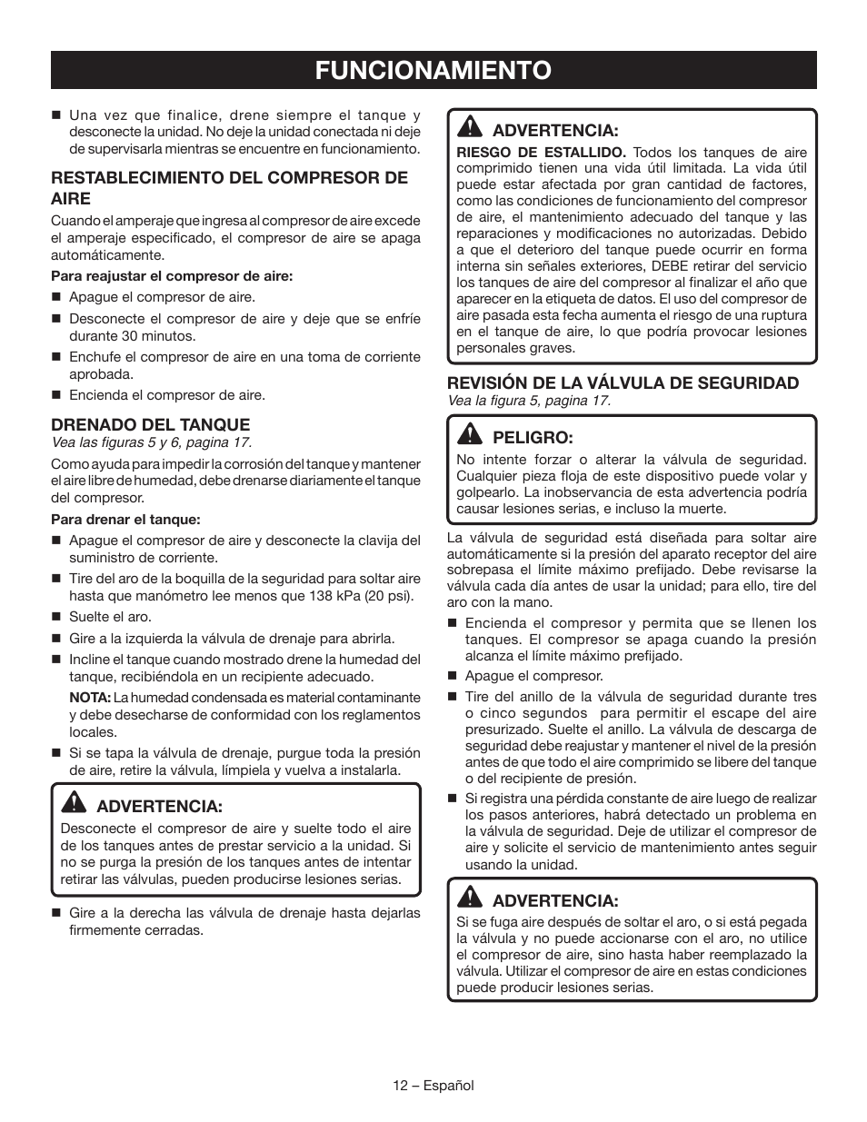 Funcionamiento | Ryobi YG601PV1 User Manual | Page 38 / 44
