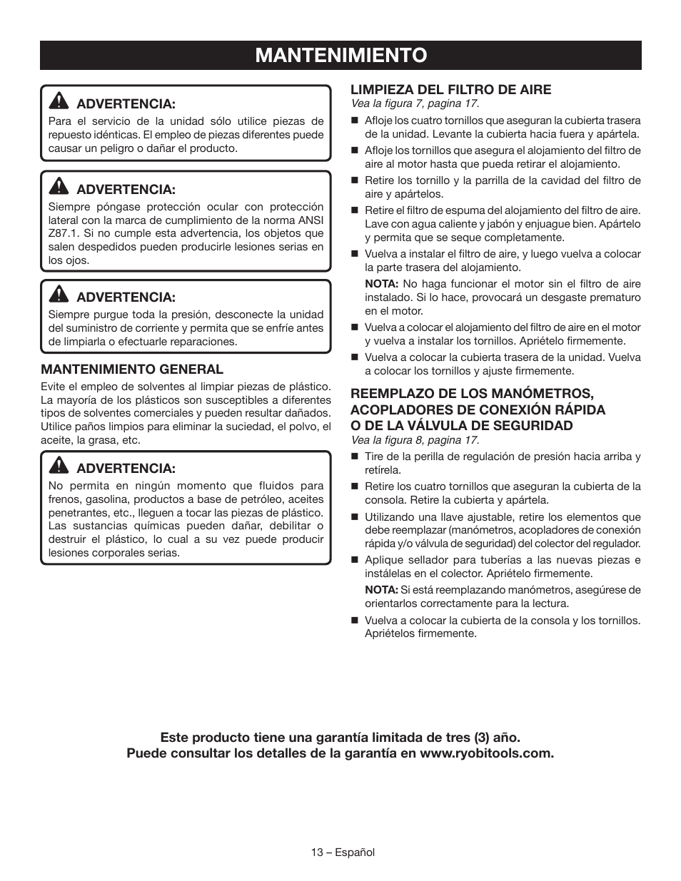 Mantenimiento | Ryobi YG601PV1 User Manual | Page 39 / 44