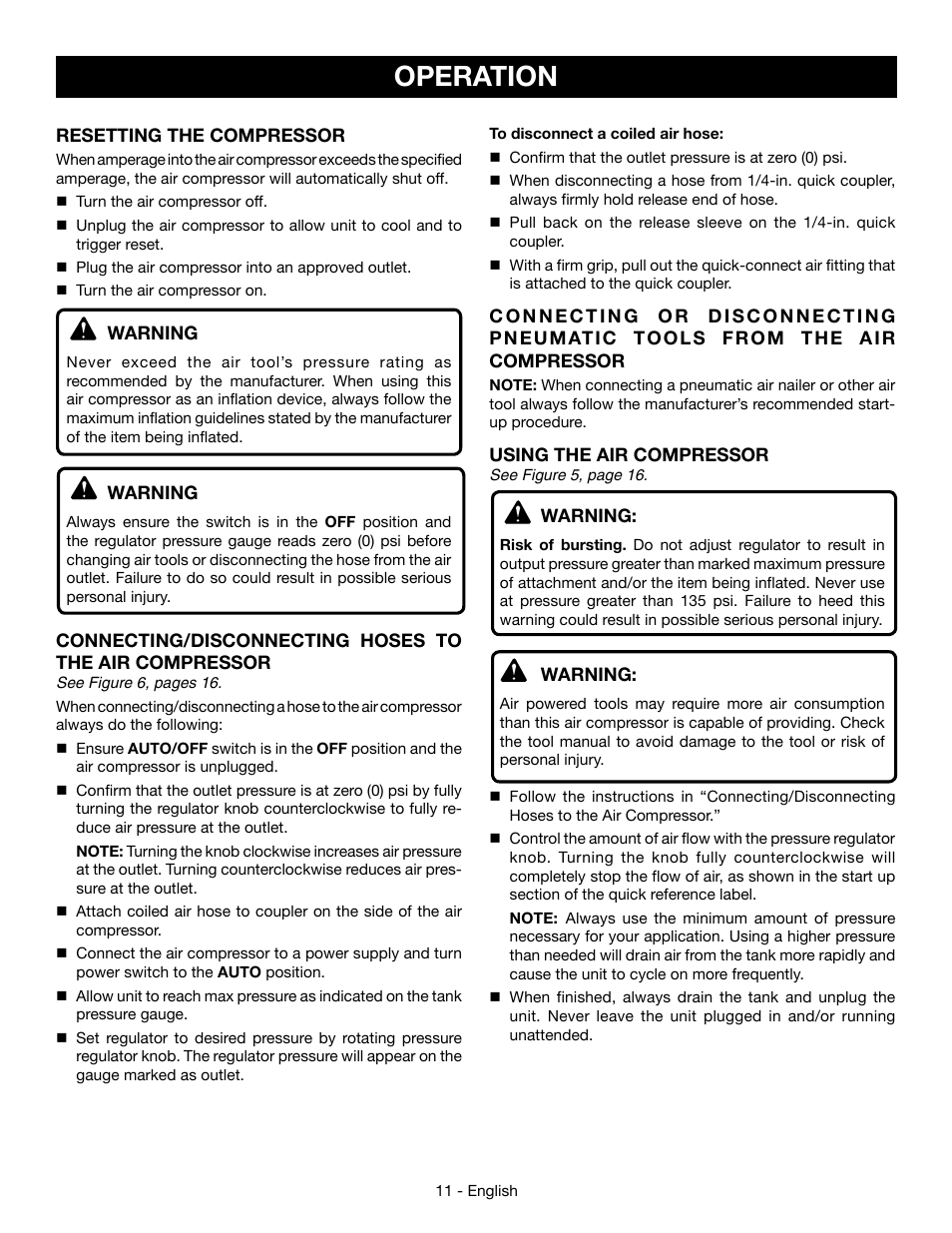 Operation | Ryobi YG301PD User Manual | Page 11 / 44