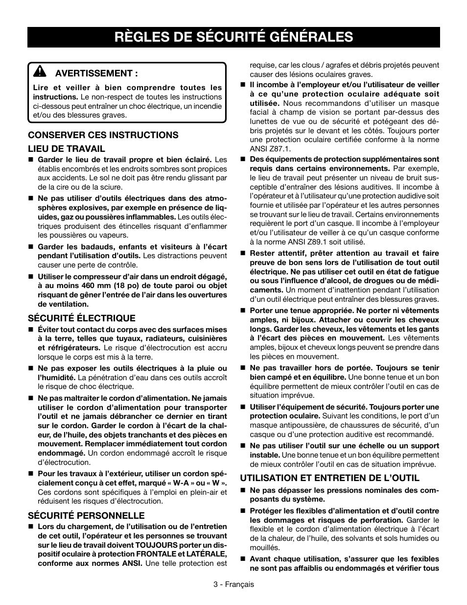 Règles de sécurité générales | Ryobi YG301PD User Manual | Page 16 / 44