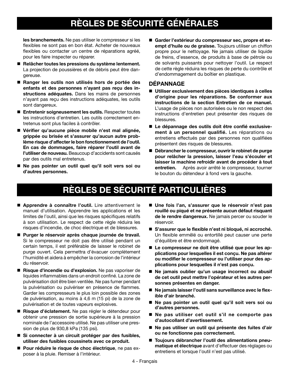 Règles de sécurité générales, Règles de sécurité particulières | Ryobi YG301PD User Manual | Page 17 / 44