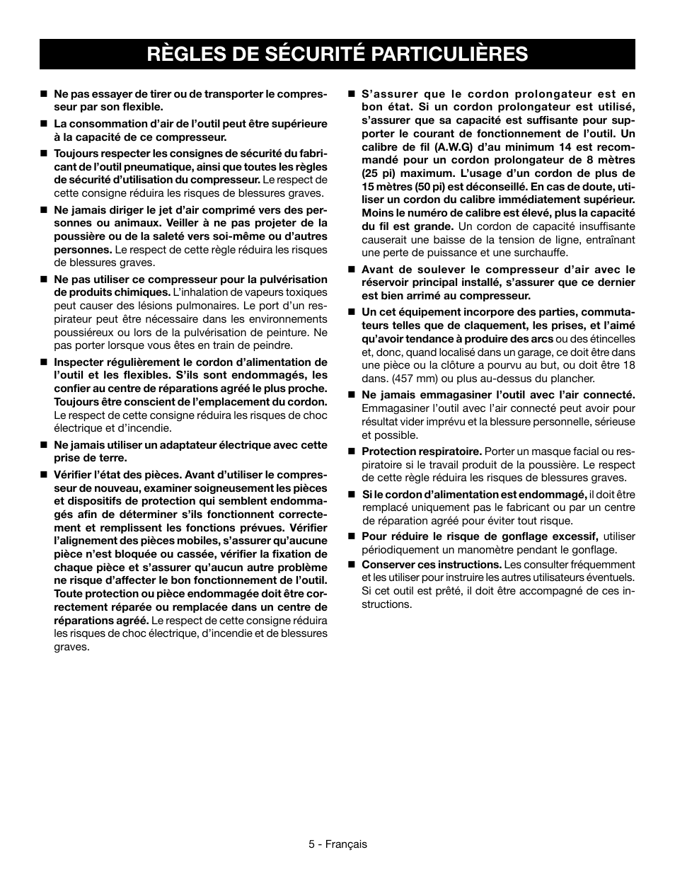 Règles de sécurité particulières | Ryobi YG301PD User Manual | Page 18 / 44