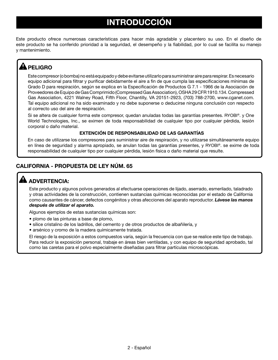Introducción | Ryobi YG301PD User Manual | Page 28 / 44