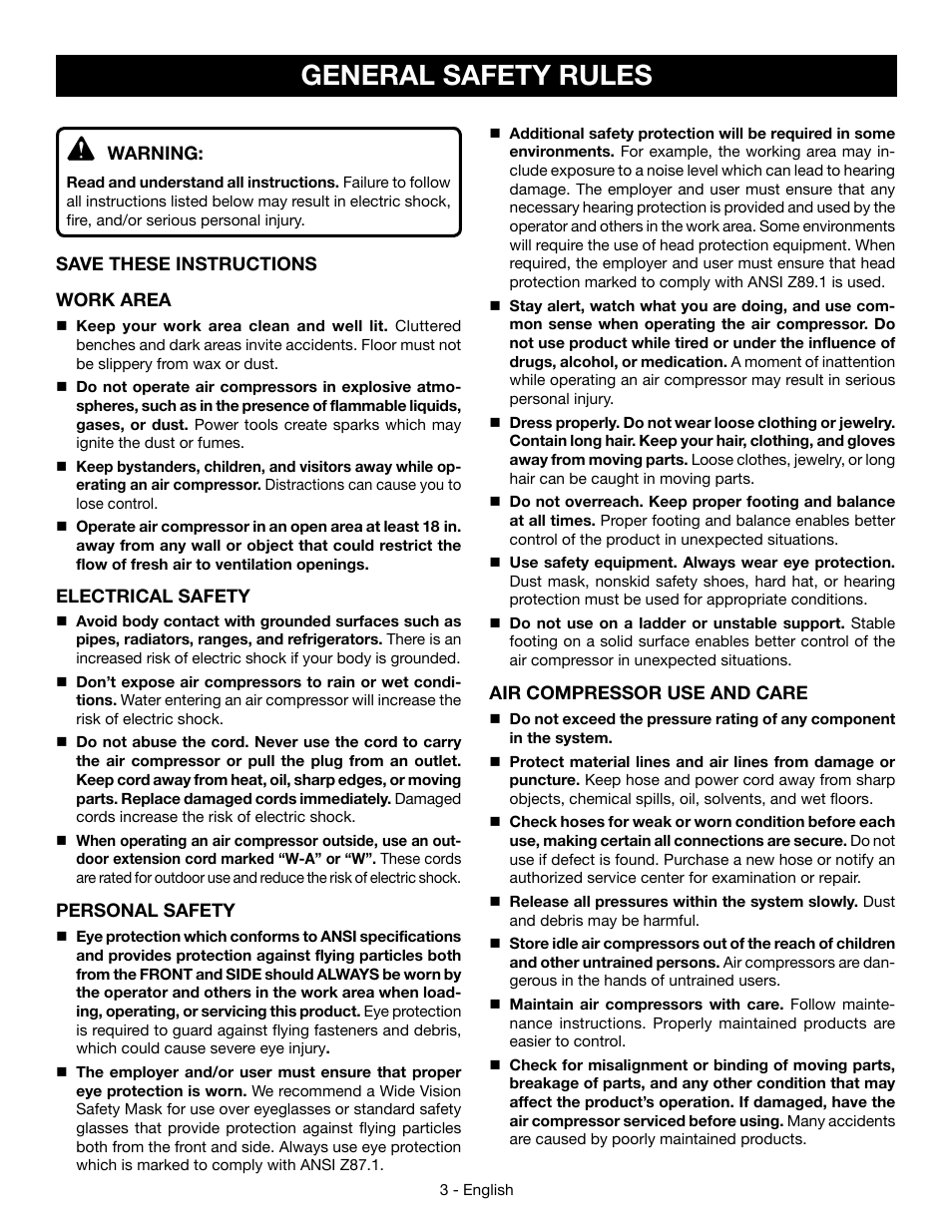 General safety rules | Ryobi YG301PD User Manual | Page 3 / 44