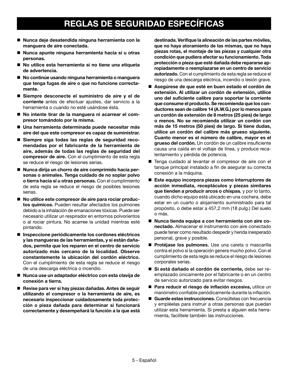 Reglas de seguridad específicas | Ryobi YG301PD User Manual | Page 31 / 44