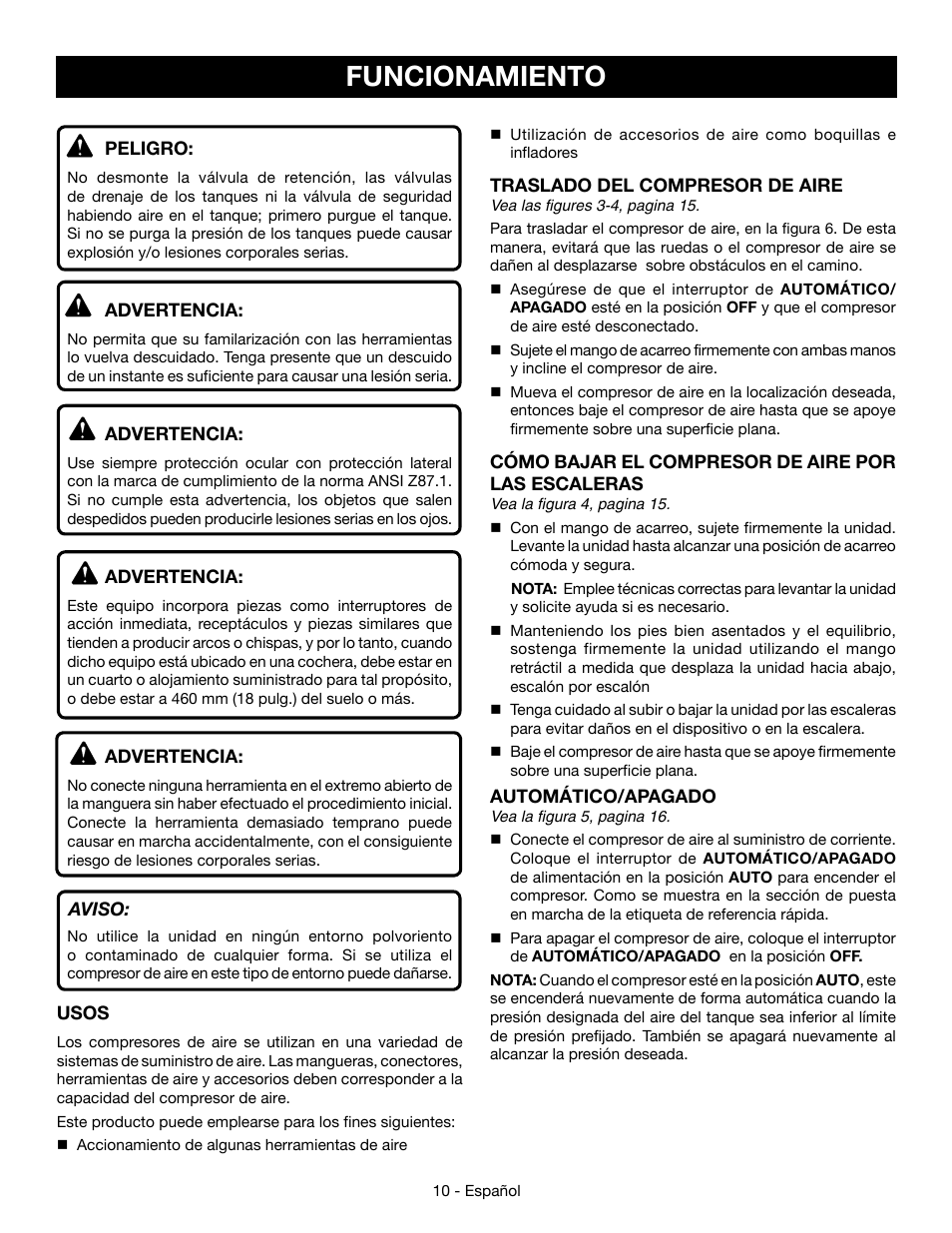 Funcionamiento | Ryobi YG301PD User Manual | Page 36 / 44