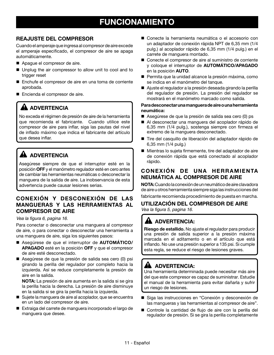 Funcionamiento | Ryobi YG301PD User Manual | Page 37 / 44